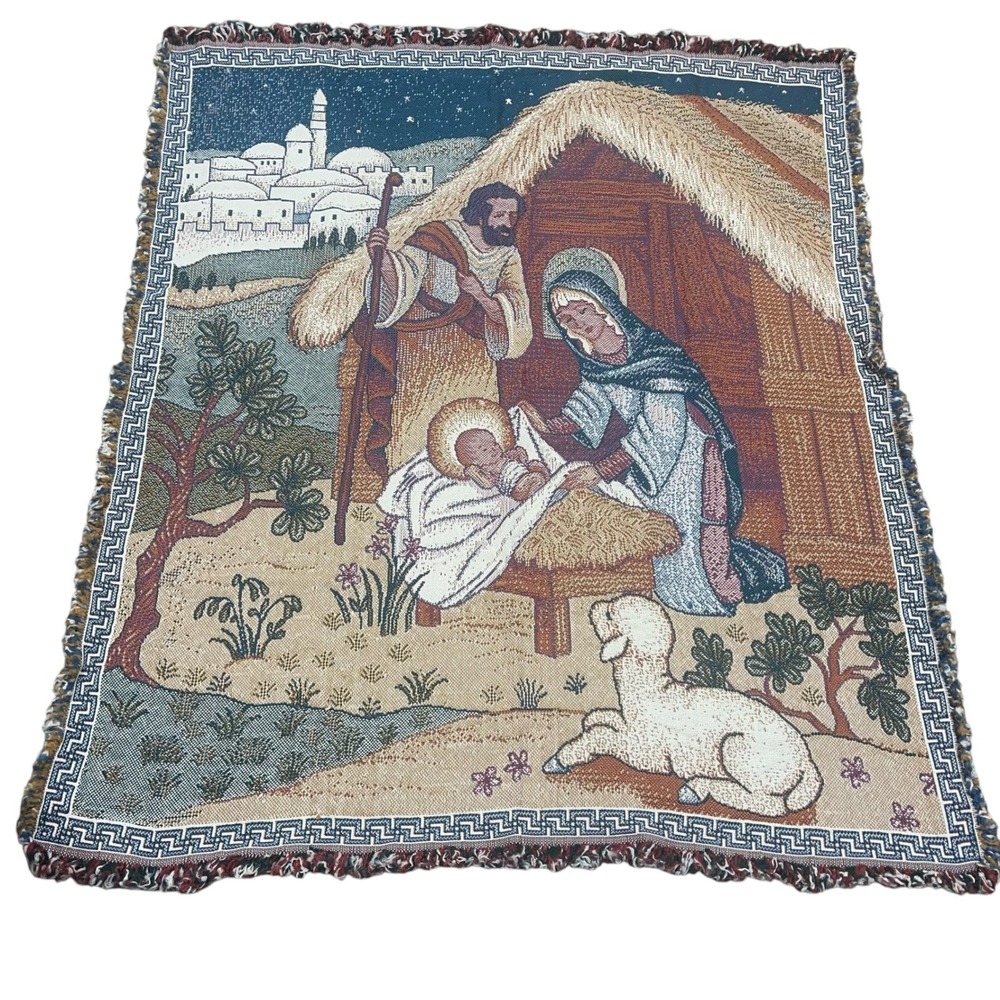 Nativity Scene Mary Joseph Jesus Christmas Christian Holiday Tapestry‎ Throw